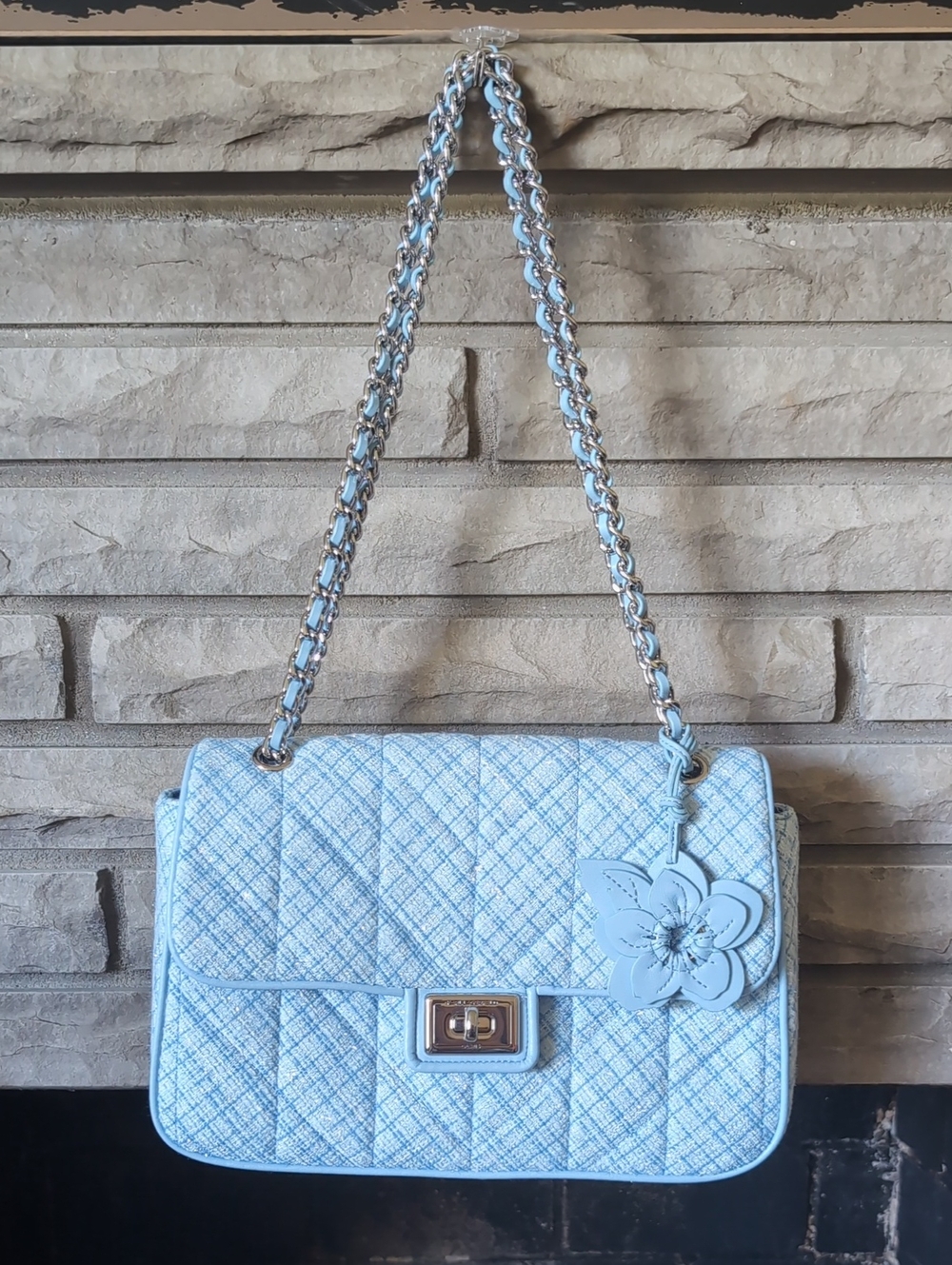 Karl Lagerfeld Agyness Blue Chain Strap Shoulder Bag